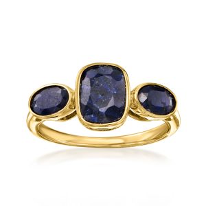 3.30 ct. t.w. Sapphire Three-Stone Ring in 18kt Gold Over Sterling