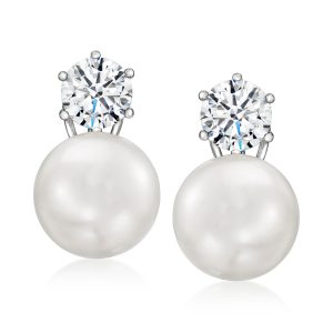 14mm Shell Pearl and 3.80 ct. t.w. CZ Earrings in Sterling Silver