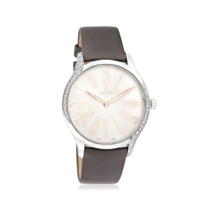 Pre-Owned Omega De Ville Tresor Women's 39mm Stainless Steel Watch with Diamonds and Gray Strap