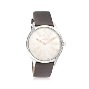 Pre-Owned Omega De Ville Tresor Women's 39mm Stainless Steel Watch with Diamonds and Gray Strap