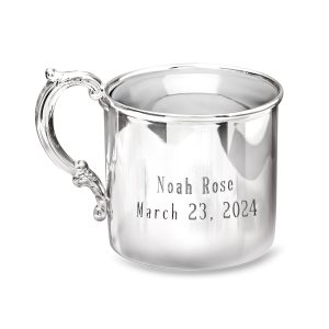 Empire Sterling Silver Personalized Baby Cup with Scroll Handle