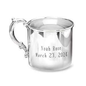 Empire Sterling Silver Personalized Baby Cup with Scroll Handle